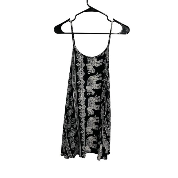 Boutique Black White Elephant Print Spaghetti Strap Top Sz Small - Picture 2 of 9